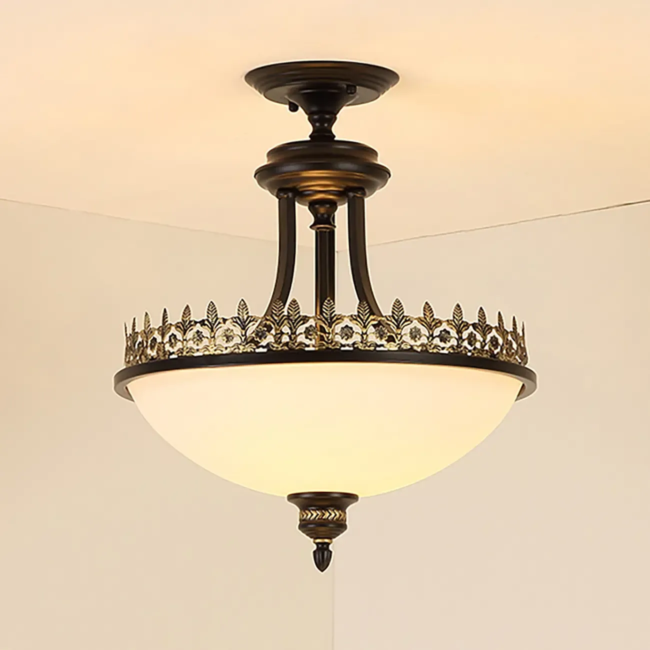 Traditional Black Round Frosted Glass Chandelier Image - 1