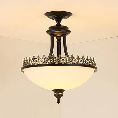 Traditional Black Round Frosted Glass Chandelier Image - 1