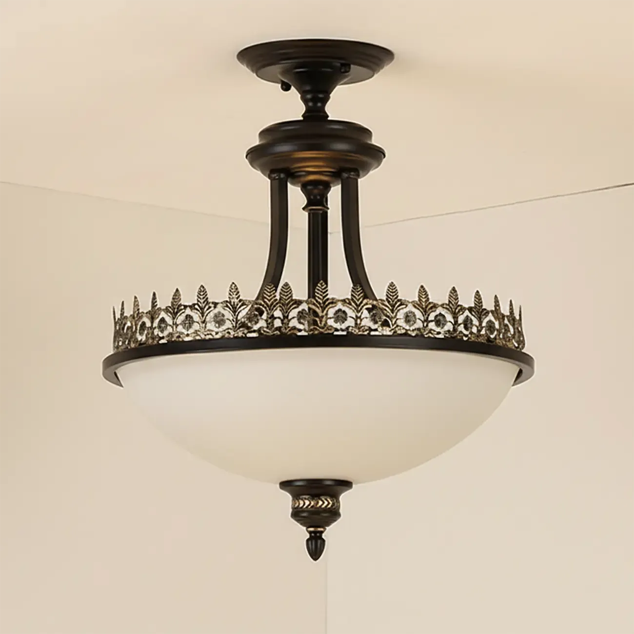 Traditional Black Round Frosted Glass Chandelier Image - 6