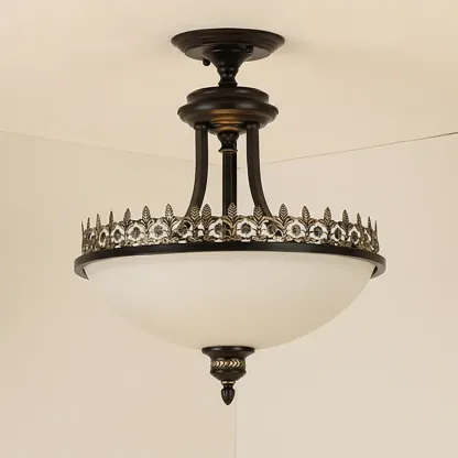 Traditional Black Round Frosted Glass Chandelier Image - 6