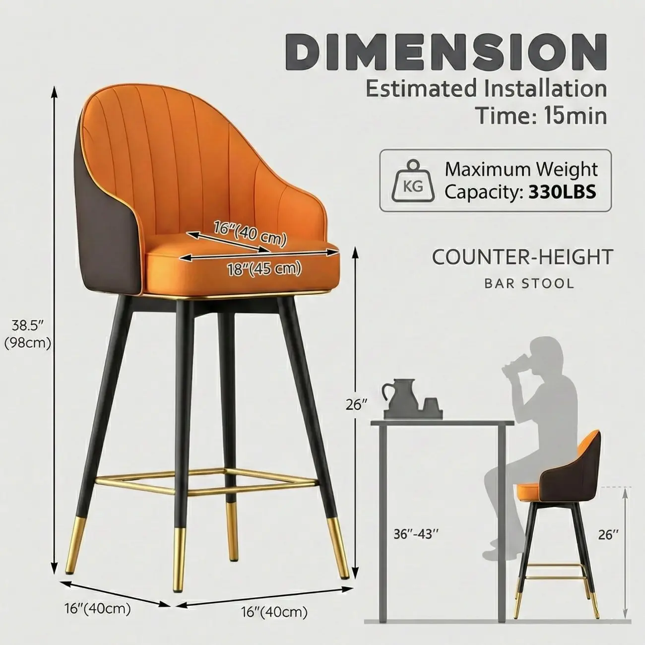 Art Deco Leather Swivel Bucket Cushioned Bar Stool Image - 2 | homeyfad