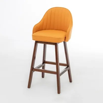 Scandi-Modern Upholstered Tufted Back Bar Stools Wood Legs Image - 6