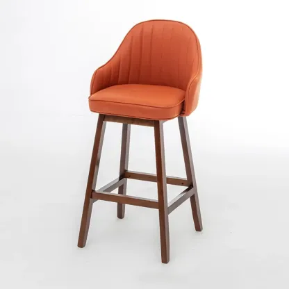 Scandi-Modern Upholstered Tufted Back Bar Stools Wood Legs Image - 8