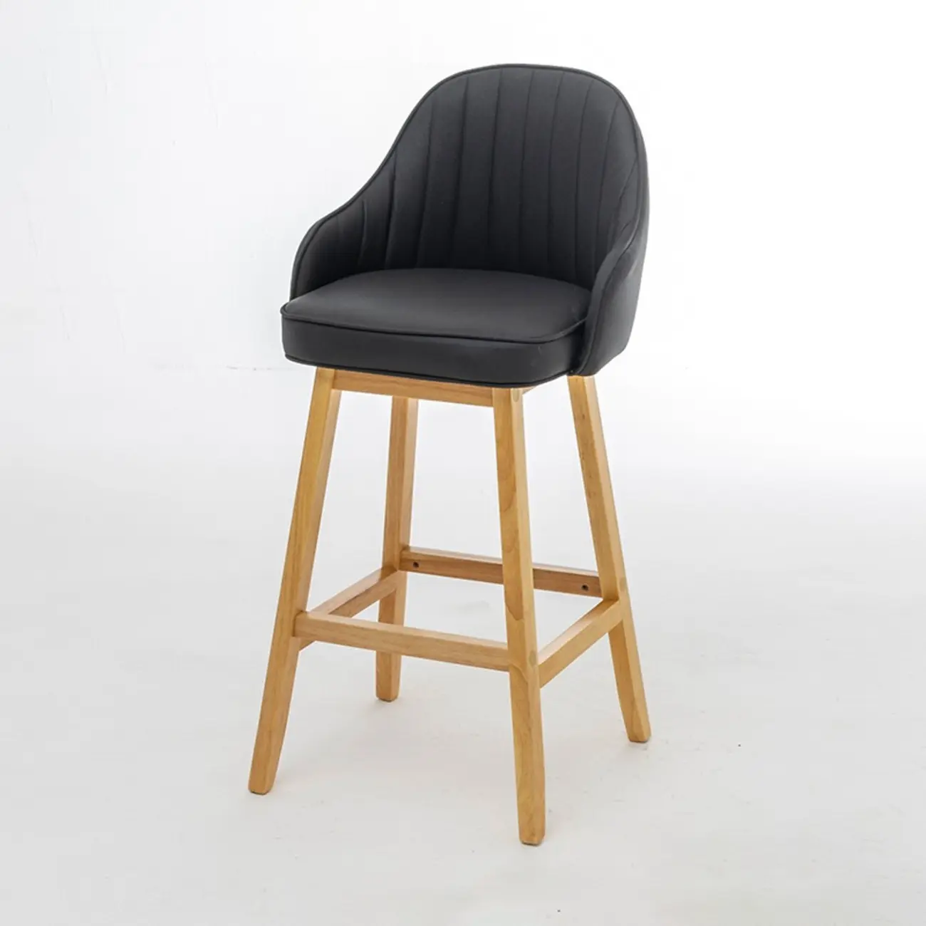 Scandi-Modern Upholstered Tufted Back Bar Stools Wood Legs Image - 9 | homeyfad