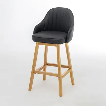 Scandi-Modern Upholstered Tufted Back Bar Stools Wood Legs Image - 9