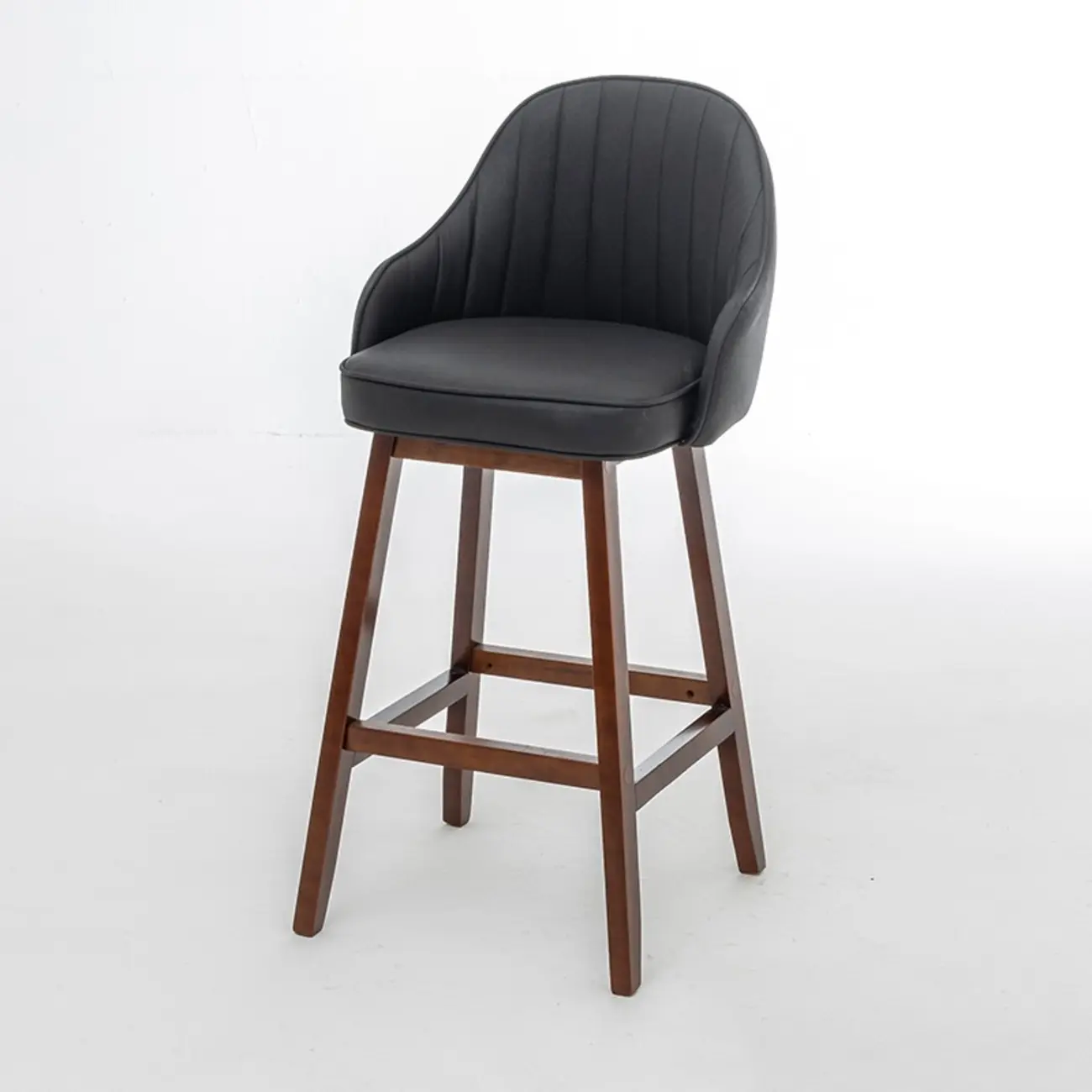 Scandi-Modern Upholstered Tufted Back Bar Stools Wood Legs Image - 10 | homeyfad
