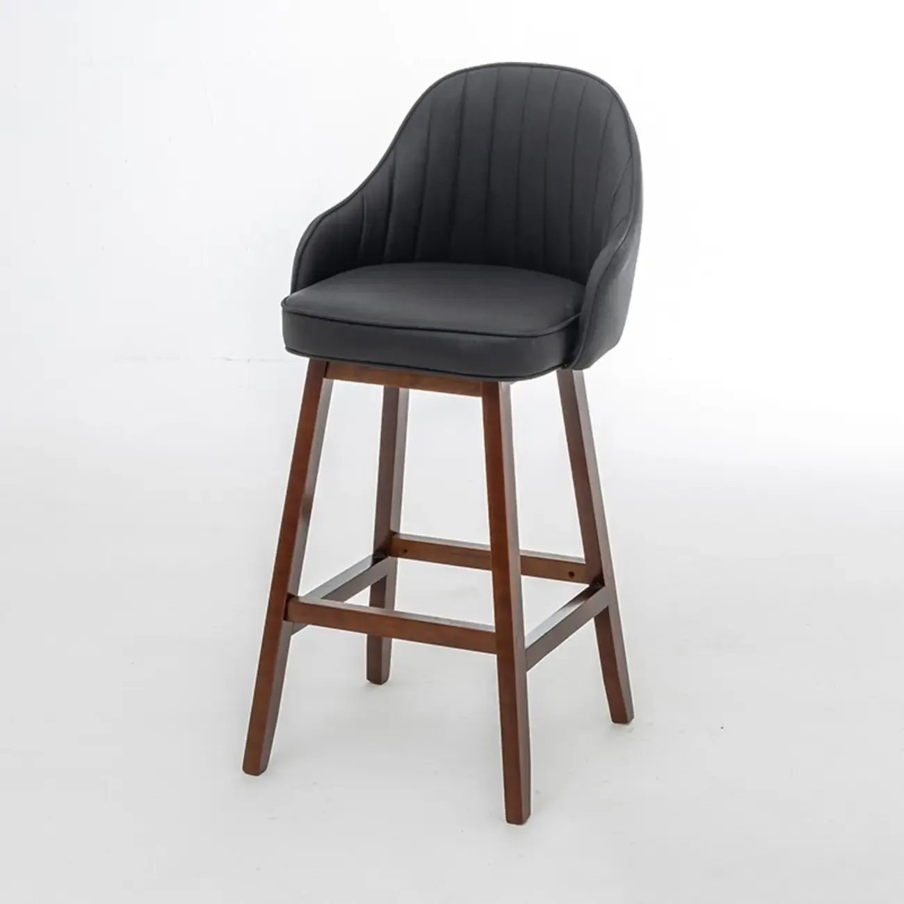 Scandi-Modern Upholstered Tufted Back Bar Stools Wood Legs Image - 10