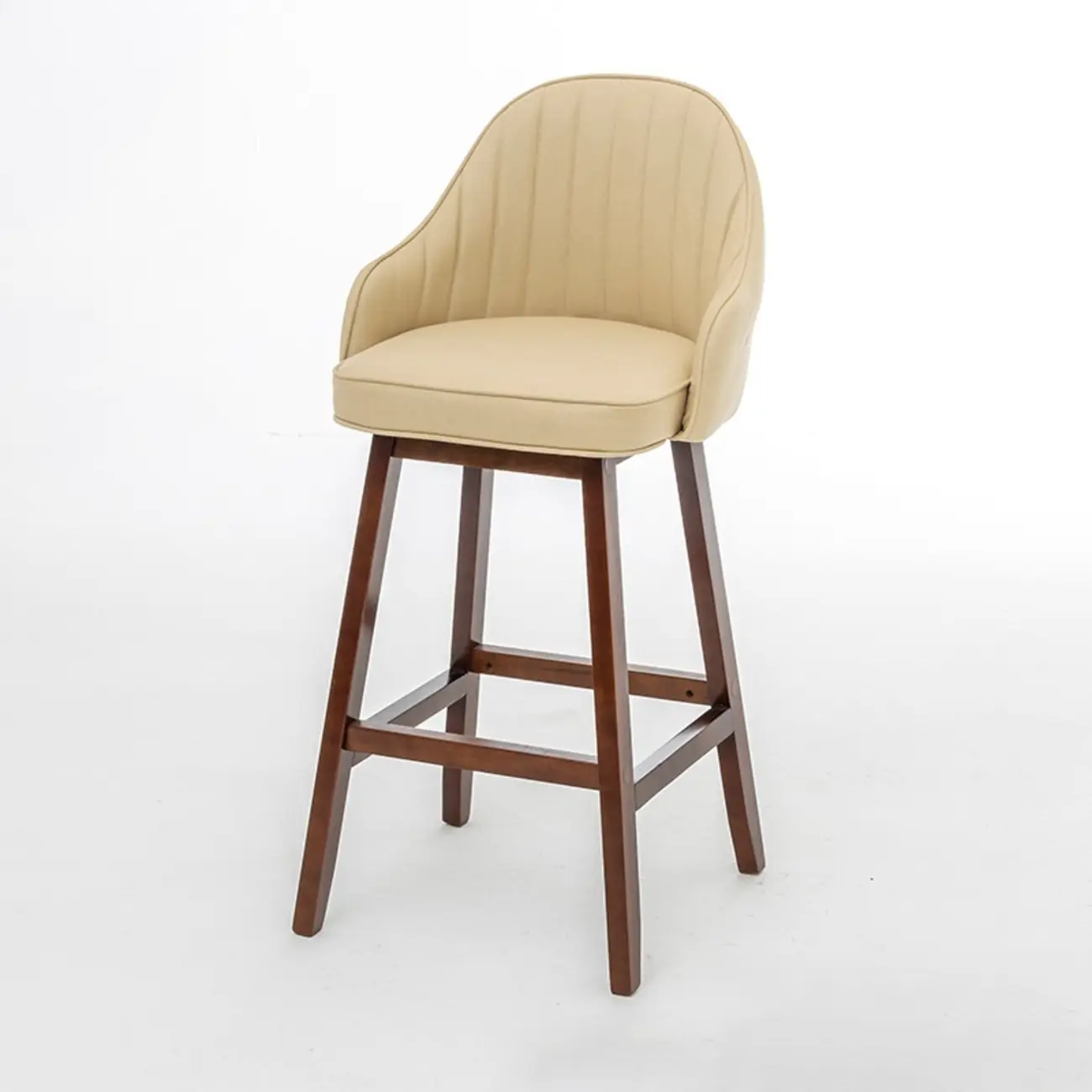 Scandi-Modern Upholstered Tufted Back Bar Stools Wood Legs Image - 12 | homeyfad