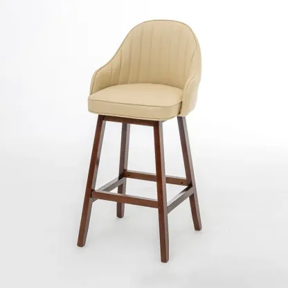 Scandi-Modern Upholstered Tufted Back Bar Stools Wood Legs Image - 12