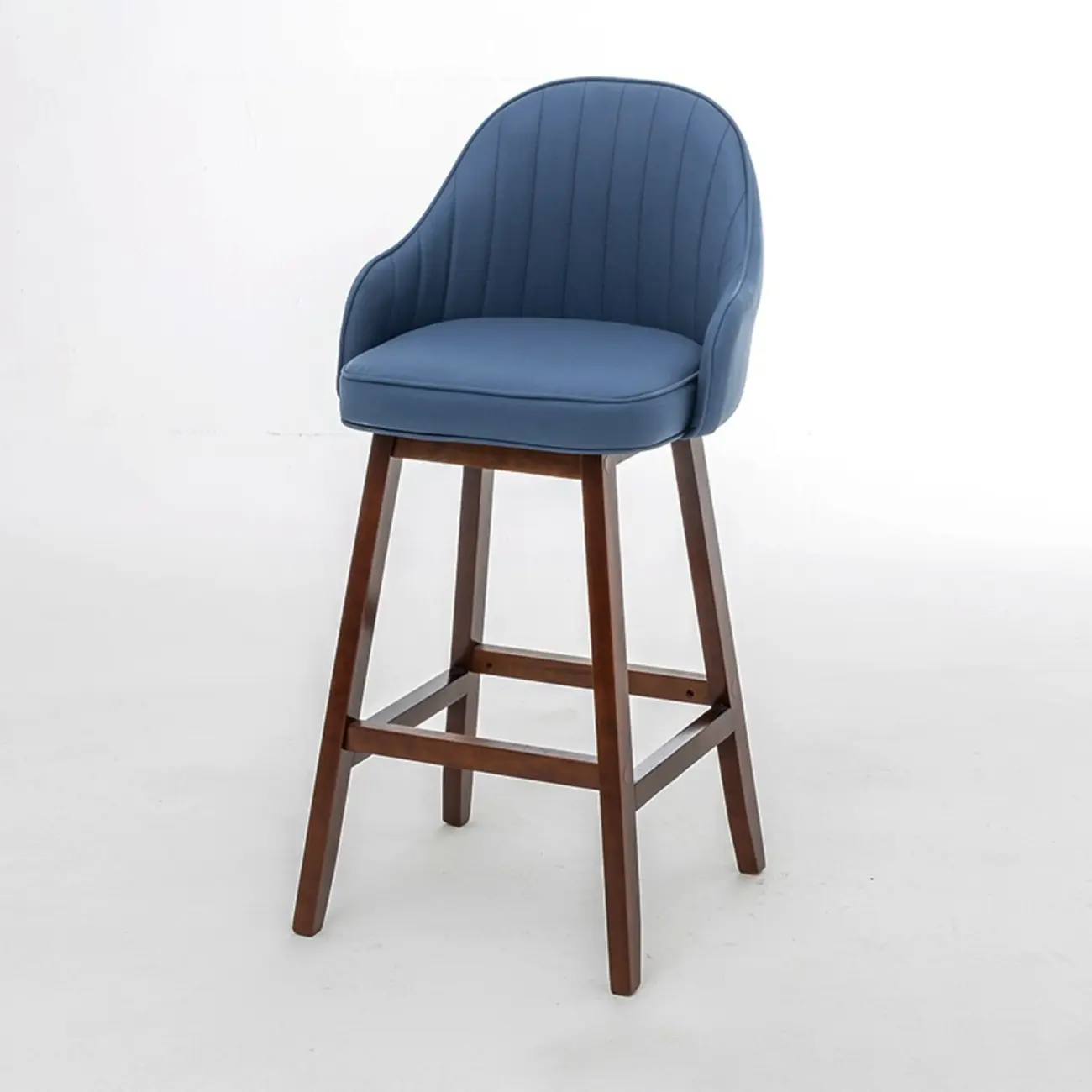 Scandi-Modern Upholstered Tufted Back Bar Stools Wood Legs Image - 14 | homeyfad