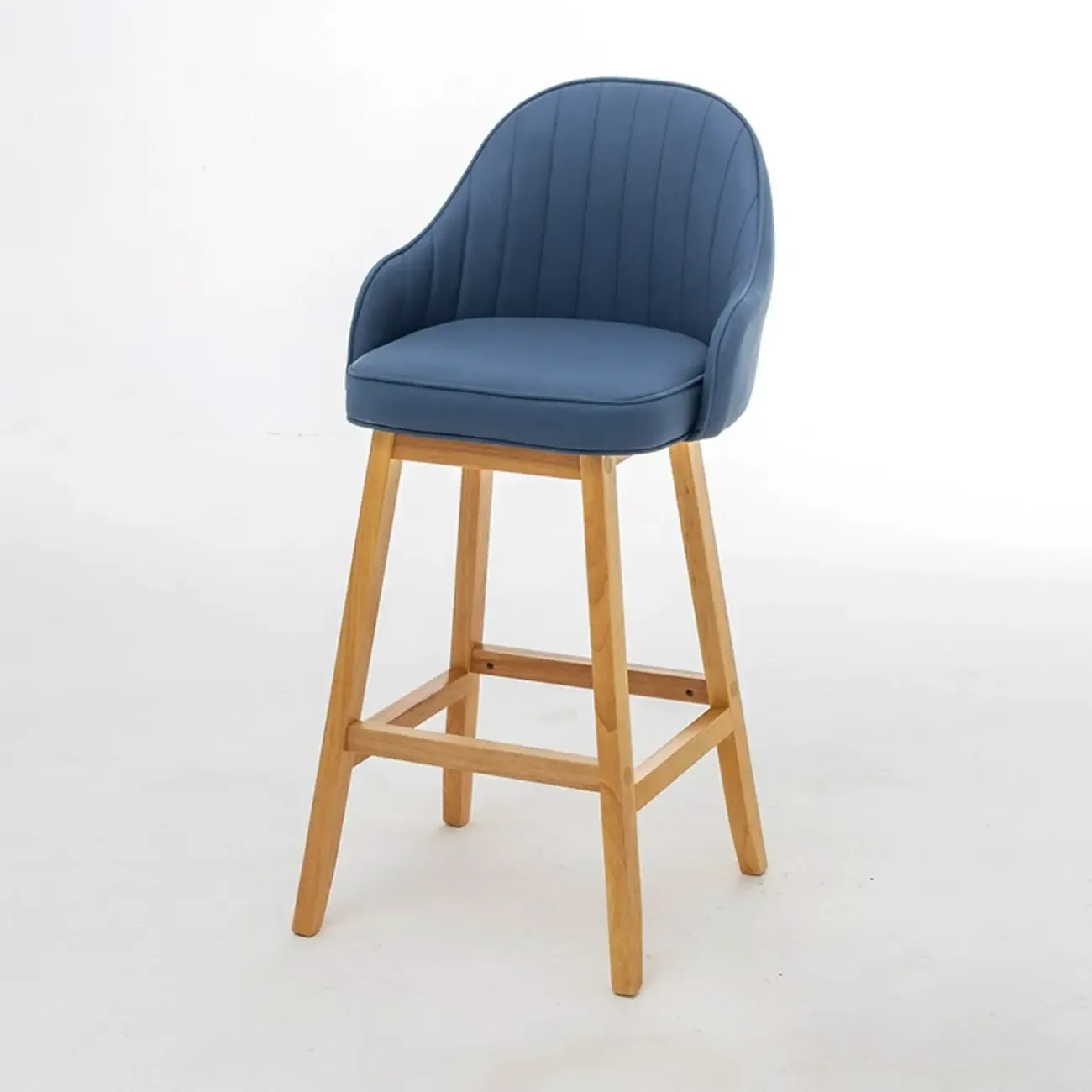 Scandi-Modern Upholstered Tufted Back Bar Stools Wood Legs Image - 13
