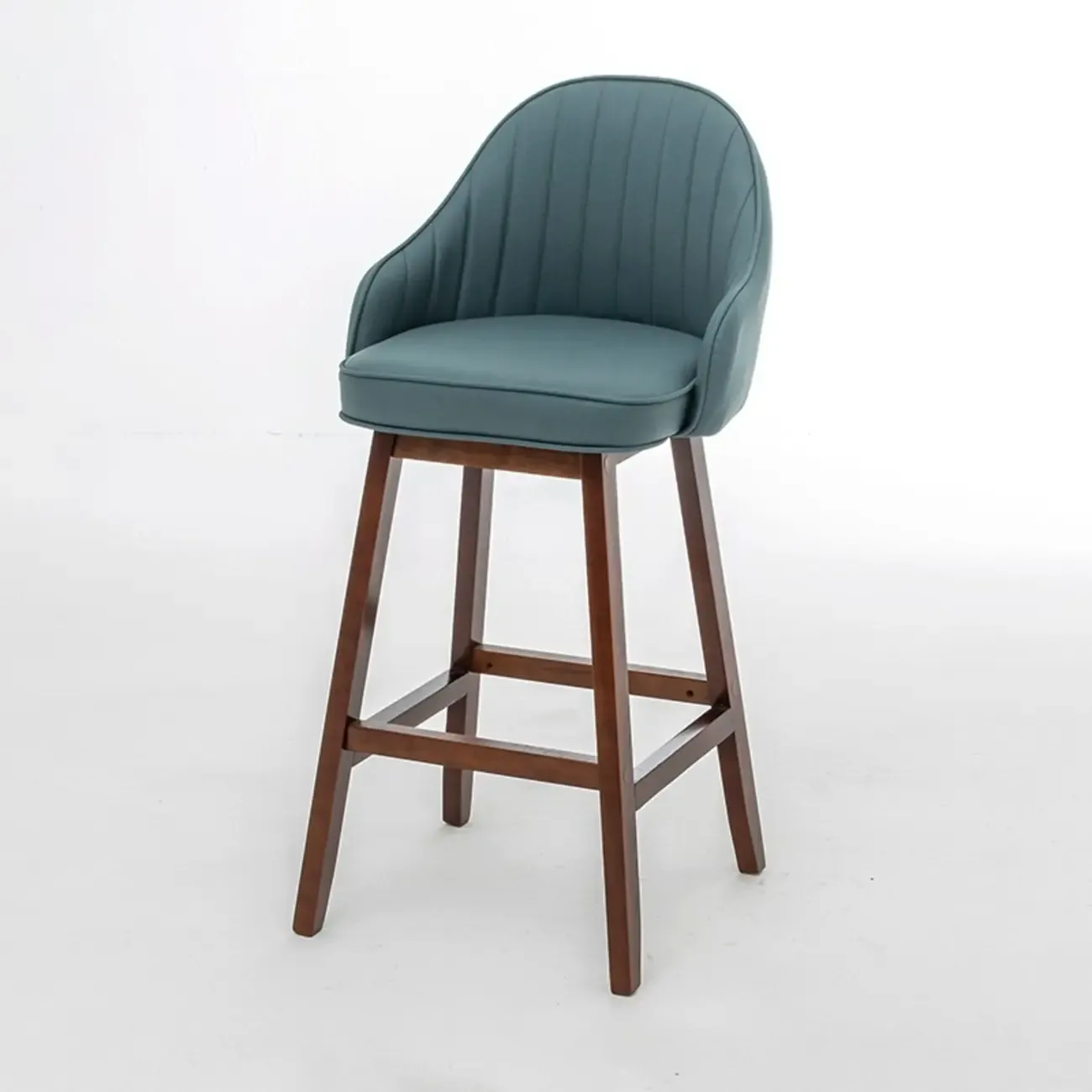 Scandi-Modern Upholstered Tufted Back Bar Stools Wood Legs Image - 18
