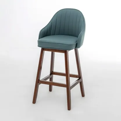 Scandi-Modern Upholstered Tufted Back Bar Stools Wood Legs Image - 18