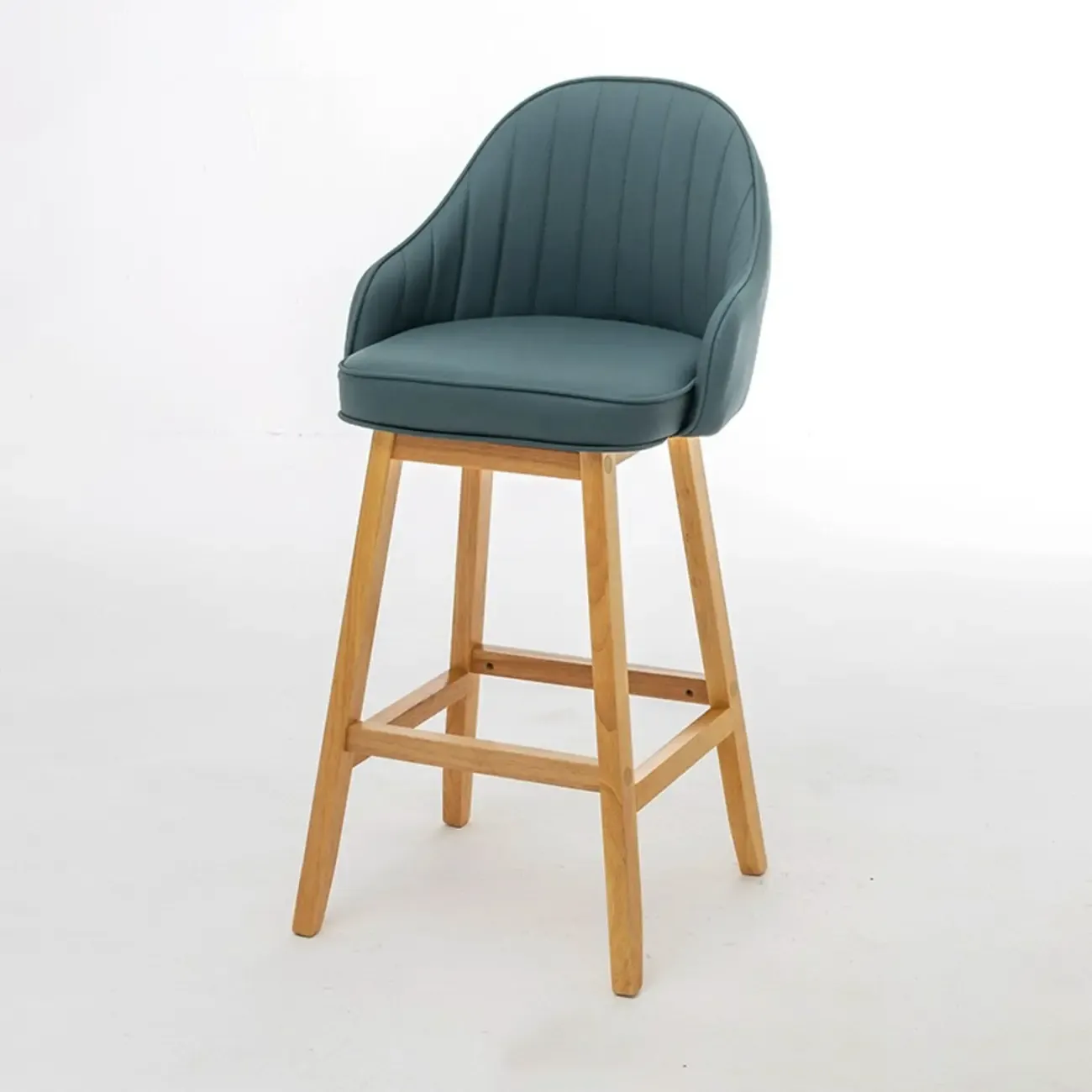 Scandi-Modern Upholstered Tufted Back Bar Stools Wood Legs Image - 17