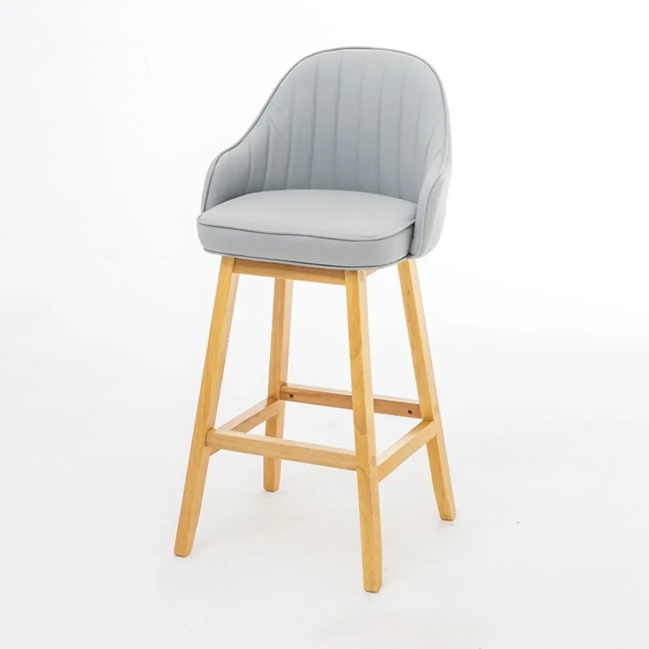 Scandi-Modern Upholstered Tufted Back Bar Stools Wood Legs Image - 15