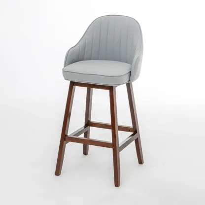 Scandi-Modern Upholstered Tufted Back Bar Stools Wood Legs Image - 16