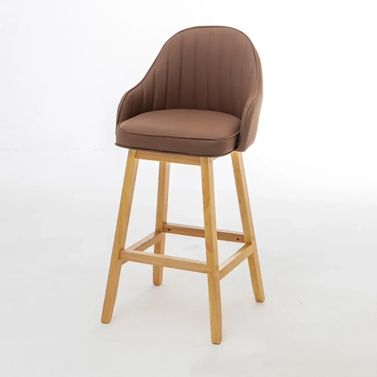 Scandi-Modern Upholstered Tufted Back Bar Stools Wood Legs Image - 19