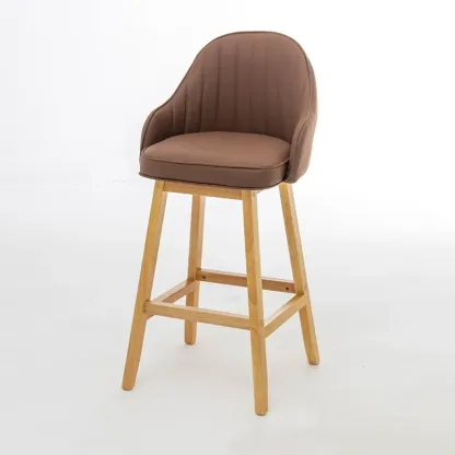 Scandi-Modern Upholstered Tufted Back Bar Stools Wood Legs Image - 19