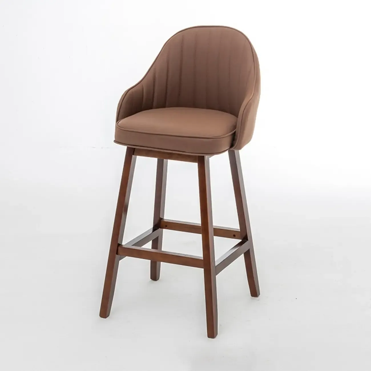 Scandi-Modern Upholstered Tufted Back Bar Stools Wood Legs Image - 20