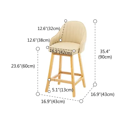 Scandi-Modern Upholstered Tufted Back Bar Stools Wood Legs Image - 23