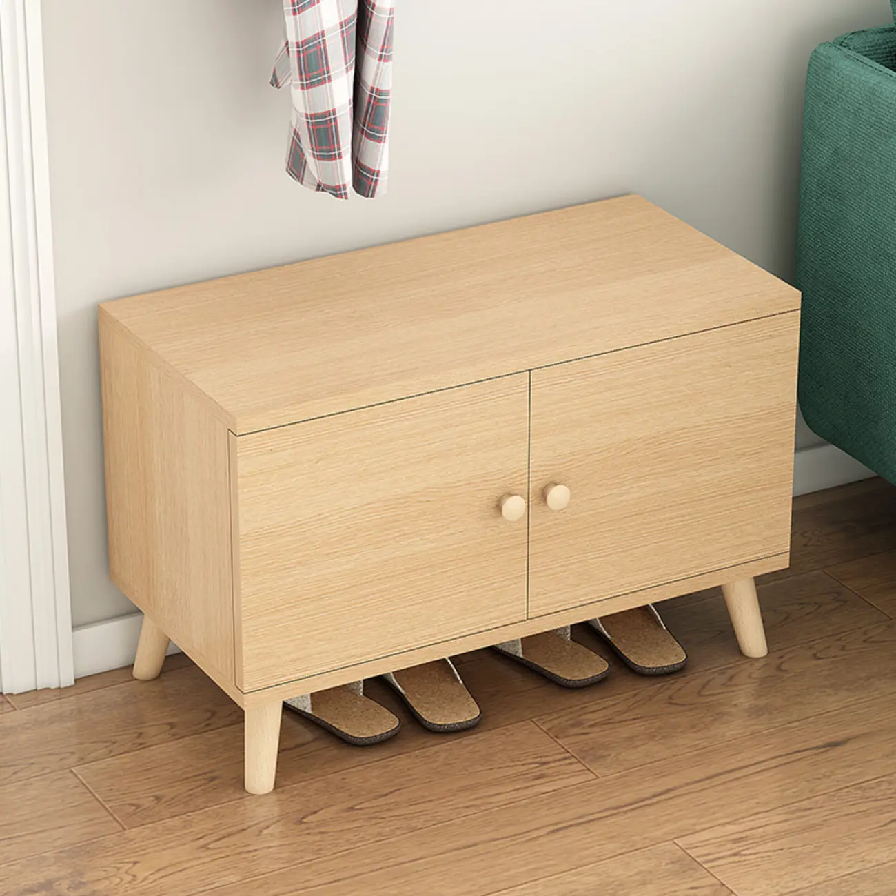 Modern White Wood Shoe Storage Bench with Cushion Image - 4 | homeyfad