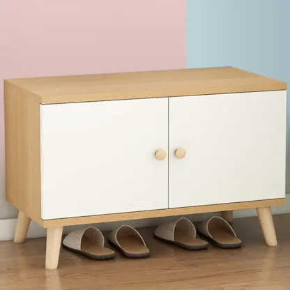 Modern White Wood Shoe Storage Bench with Cushion Image - 5