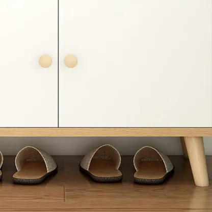 Modern White Wood Shoe Storage Bench with Cushion Image - 17