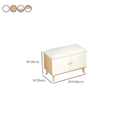 Modern White Wood Shoe Storage Bench with Cushion Image - 21