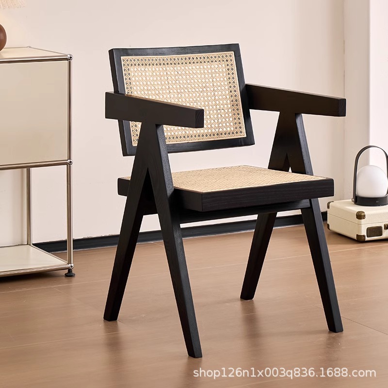 Traditional Modern Square Armless Wood Rattan Dining Chair | homeyfad