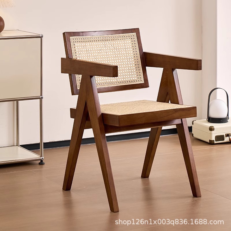 Traditional Modern Square Armless Wood Rattan Dining Chair | homeyfad
