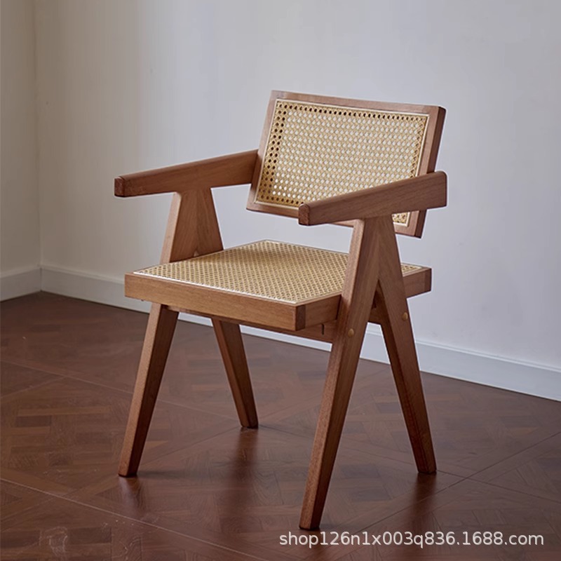 Traditional Modern Square Armless Wood Rattan Dining Chair | homeyfad