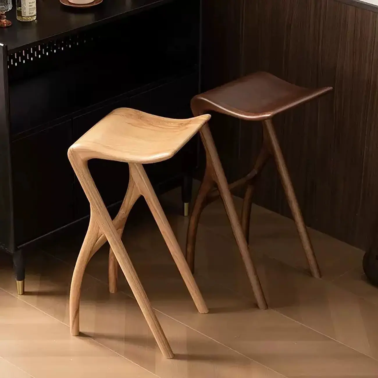 Counter Height Backless Wood Minimalist Bar Stools Image - 4 | homeyfad