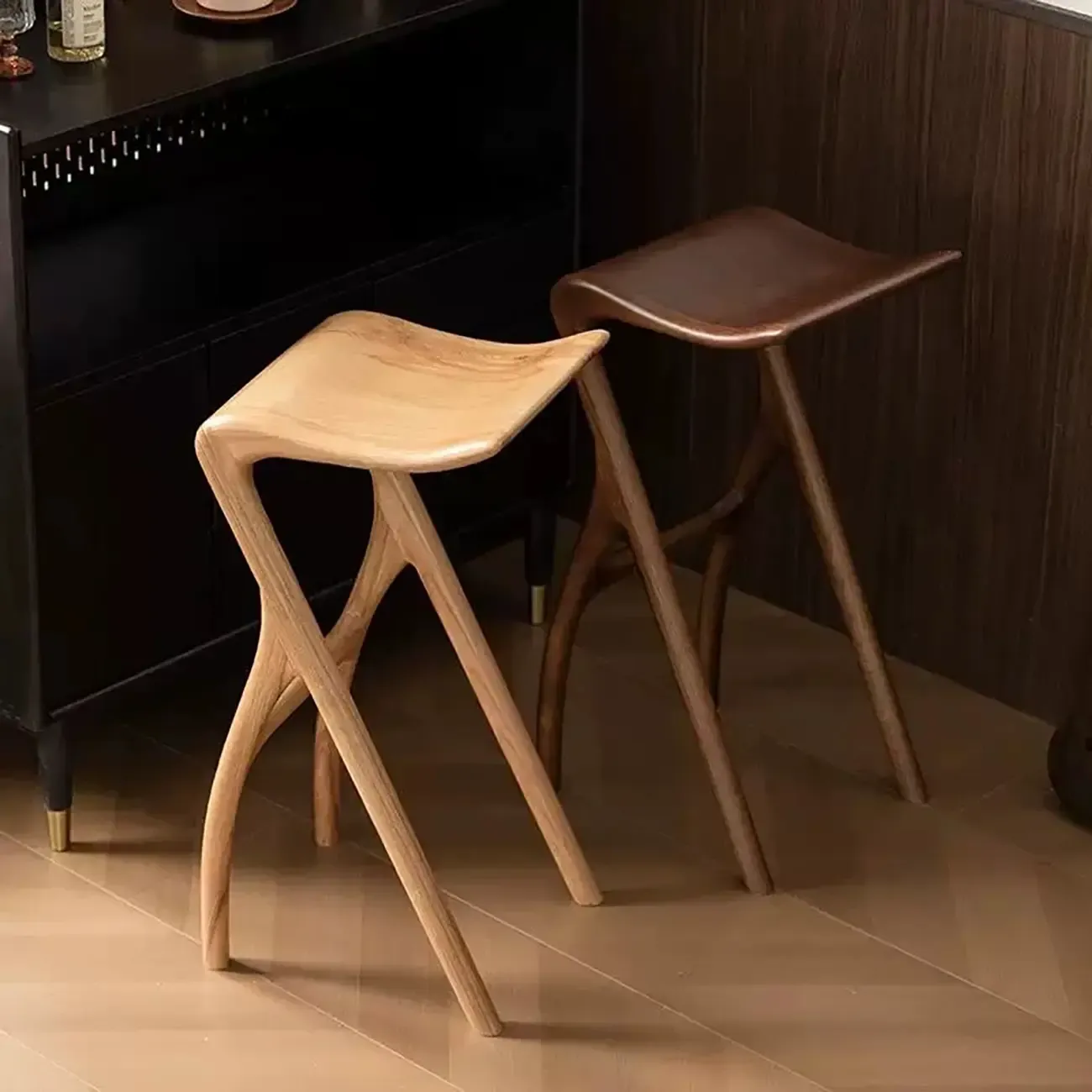 Counter Height Backless Wood Minimalist Bar Stools Image - 4