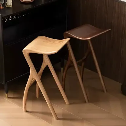 Counter Height Backless Wood Minimalist Bar Stools Image - 4