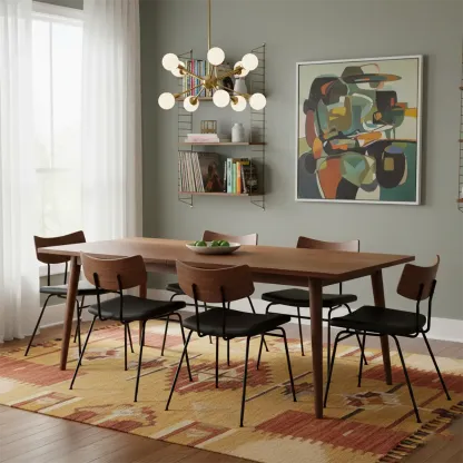 Industrial Wood Open Back Faux Leather Dining Chair Image - 1