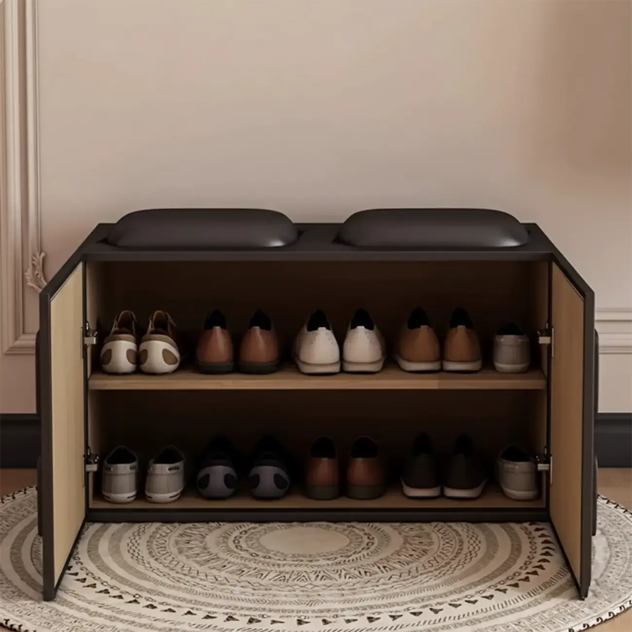 Contemporary Black Upholstered Entry Bench Storage Included Image - 4