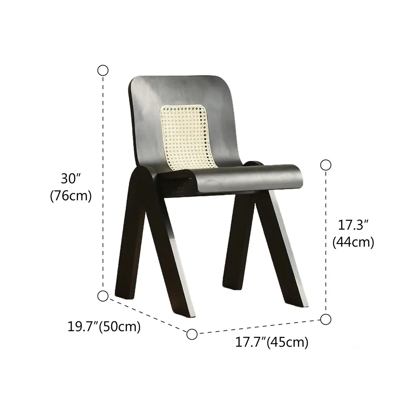 Armless Mid-Century Modern Wood Rattan Dining Chair #size