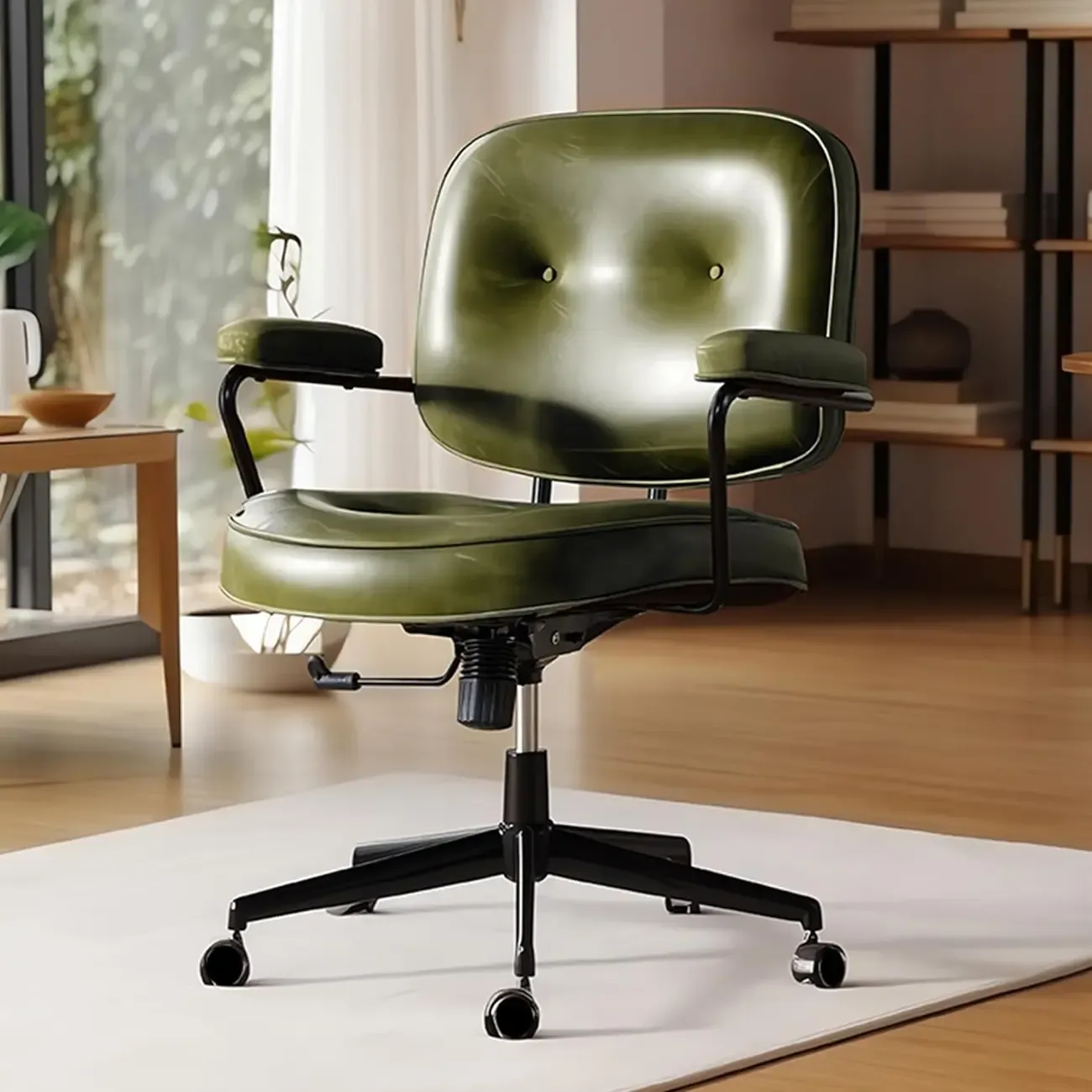 Industrial Leather Upholstered Height Adjustable Swivel Office Chair Image - 2