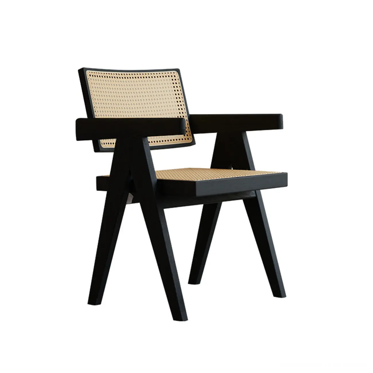 Traditional Modern Square Armless Wood Rattan Dining Chair Image - 6 | homeyfad