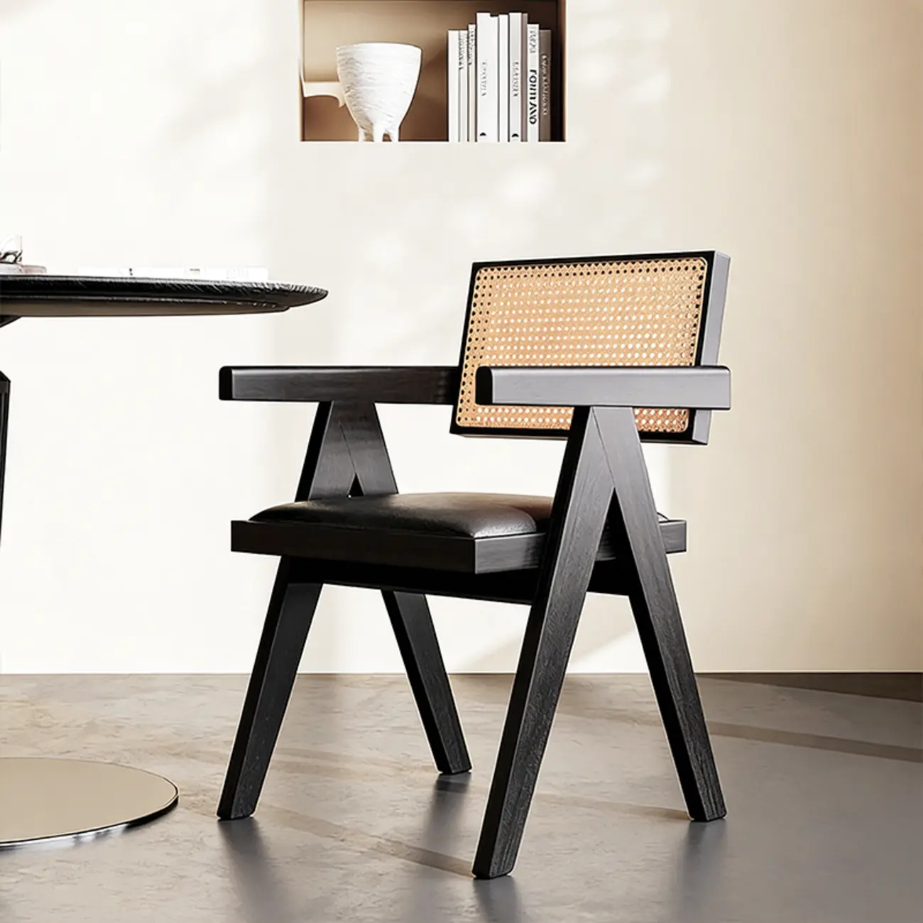 Traditional Modern Square Armless Wood Rattan Dining Chair Image - 1 | homeyfad