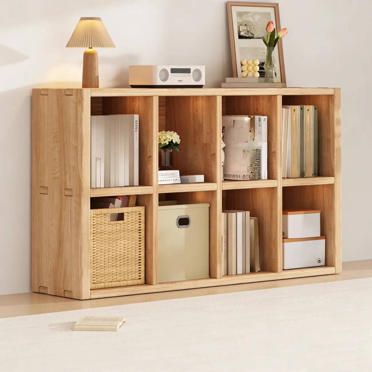 Natural Wood Horizontal Bookcase Cube Organizer Image - 1 | homeyfad