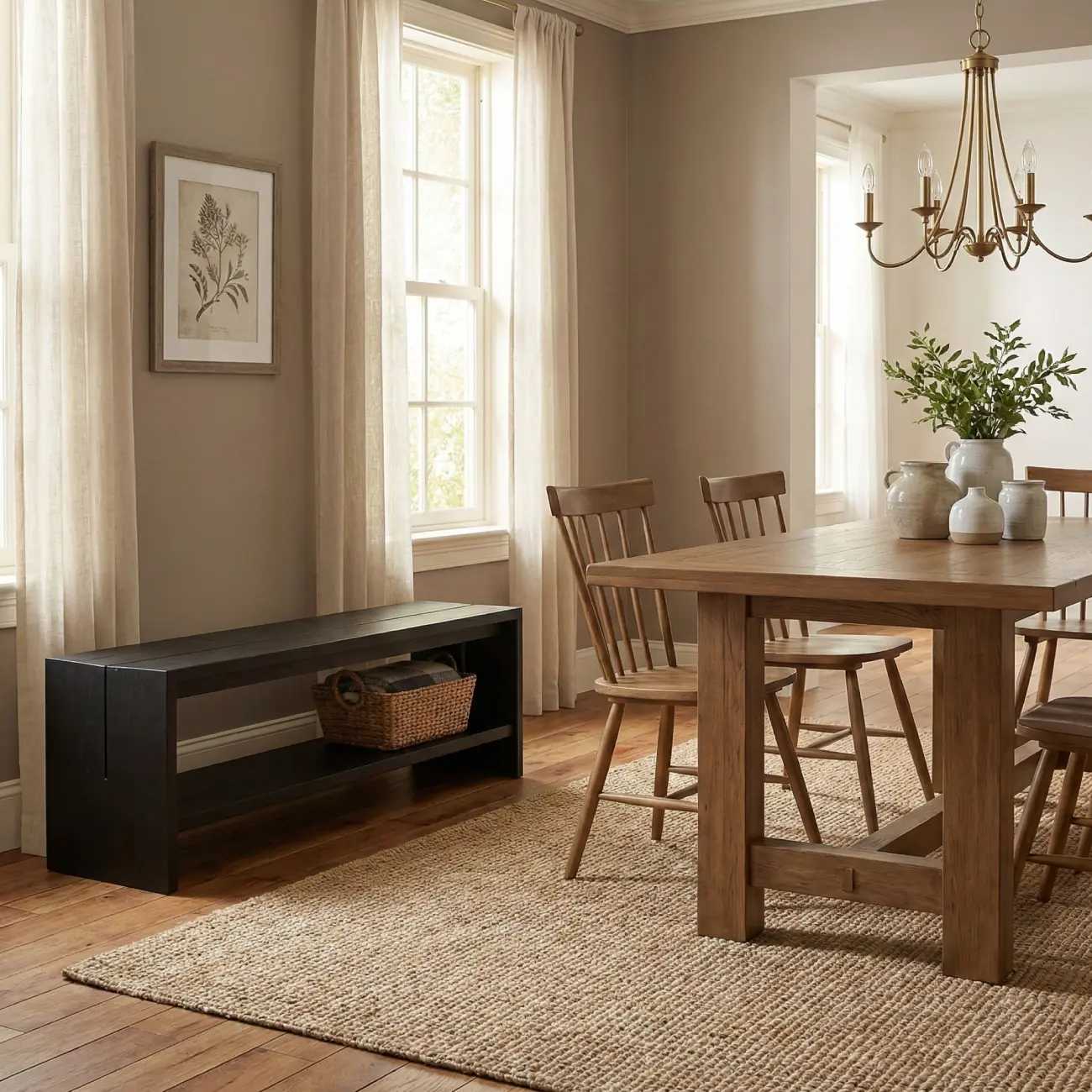 Scandinavian Solid Wood Black Curved Entryway Bench | homeyfad