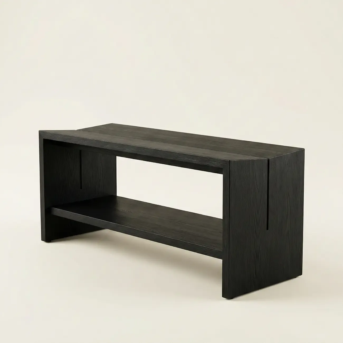 Scandinavian Solid Wood Black Curved Entryway Bench | HomeyFad