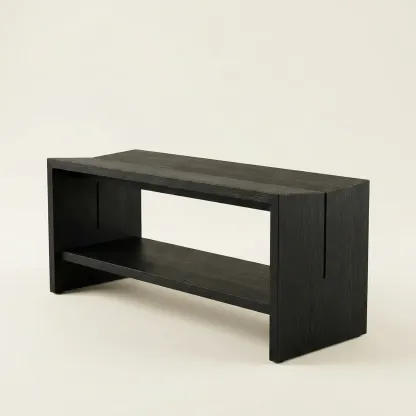 Scandinavian Solid Wood Black Curved Entryway Bench