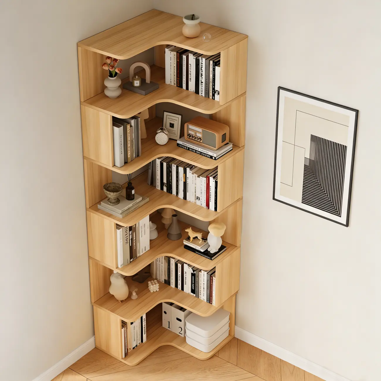 Manufactured Wood Corner Bookshelf with 6 Shelves Image - 2 | homeyfad