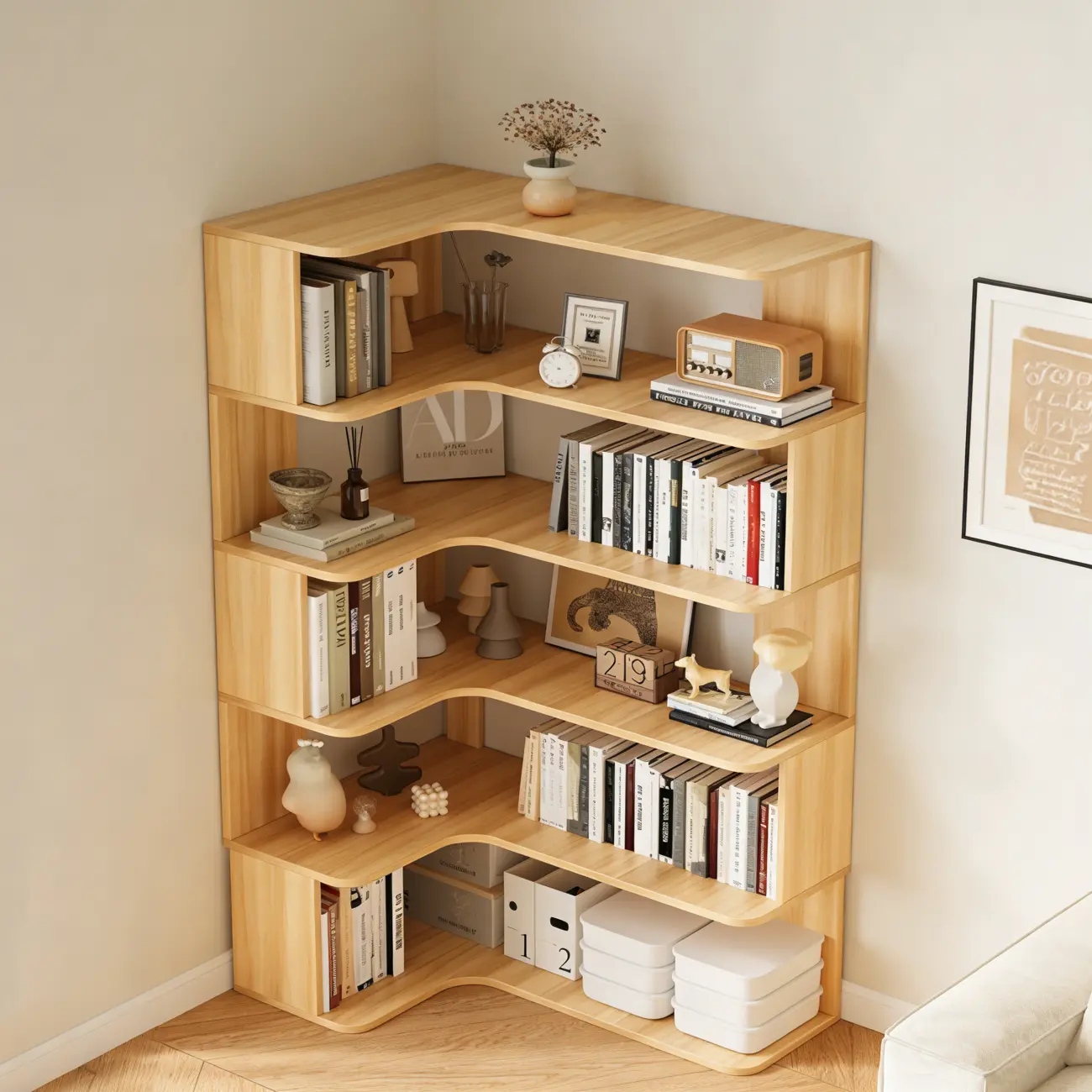 Manufactured Wood Corner Bookshelf with 6 Shelves Image - 11 | homeyfad