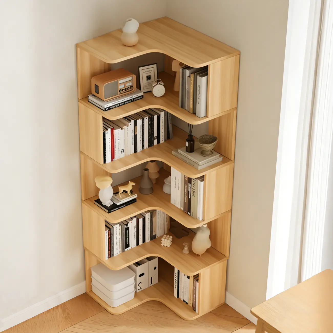 Manufactured Wood Corner Bookshelf with 6 Shelves Image - 12 | homeyfad