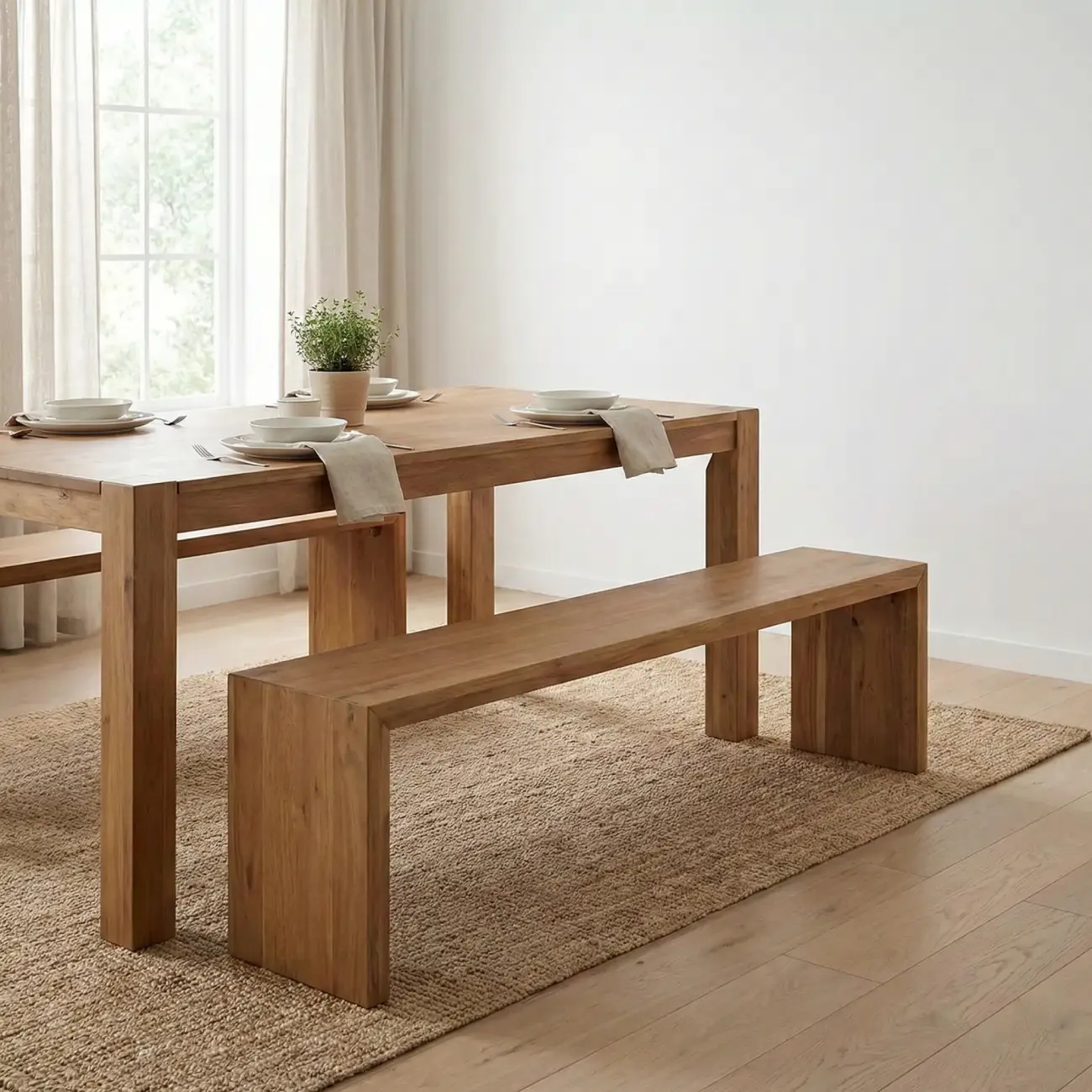 Wooden Entryway Bench Minimalistic Long Natural Finish Image - 3 | homeyfad