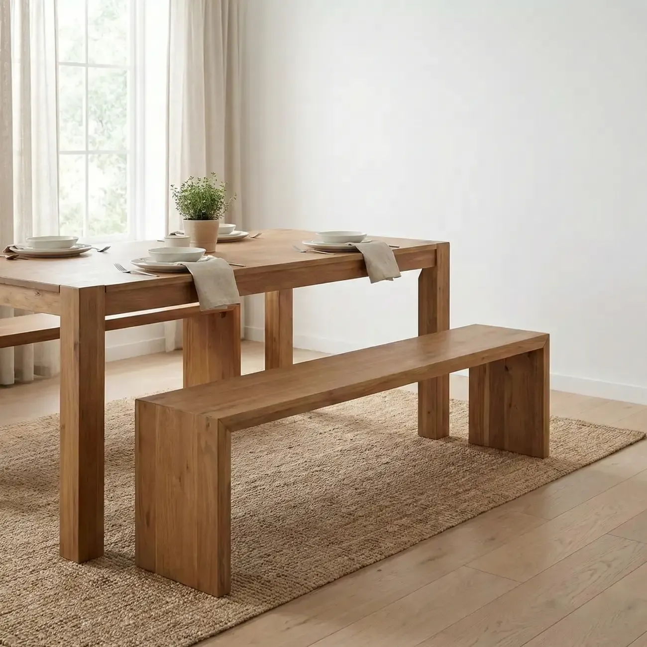 Wooden Entryway Bench Minimalistic Long Natural Finish Image - 3