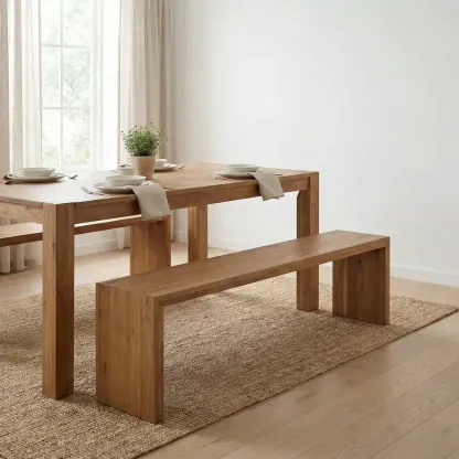 Wooden Entryway Bench Minimalistic Long Natural Finish Image - 3